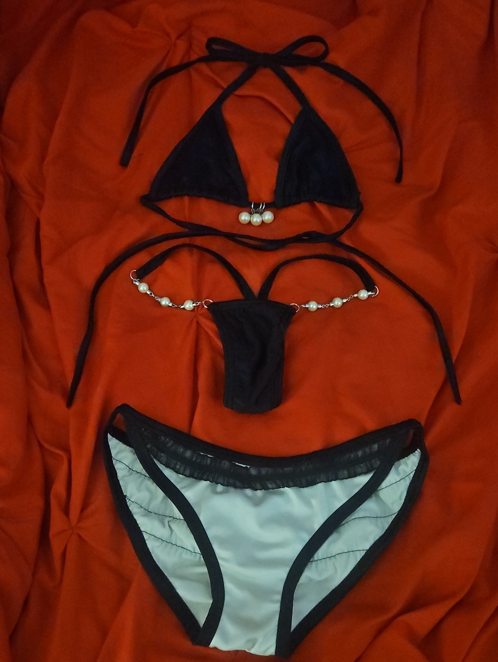 Black Pearl Exotic Dancewear Bikini Set XS - Micro Thong & Ruffle Bottoms